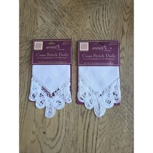 Annie's Collection Handmade Doily Lot Of 2 Cross Stitch Doilies Battenburg Lace